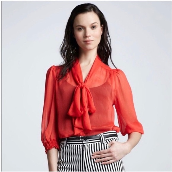 Alice & Olivia  Arie Silk Tie Neck Button Down Blouse M - Picture 12 of 12